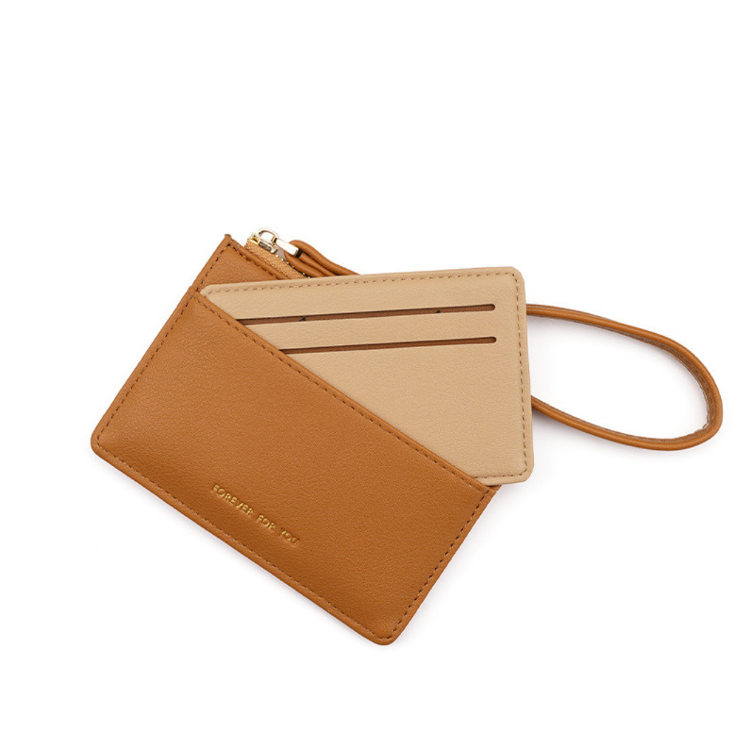 GESSY MULTI-LAYER CARD HOLDER WITH LANYARD IN BROWN