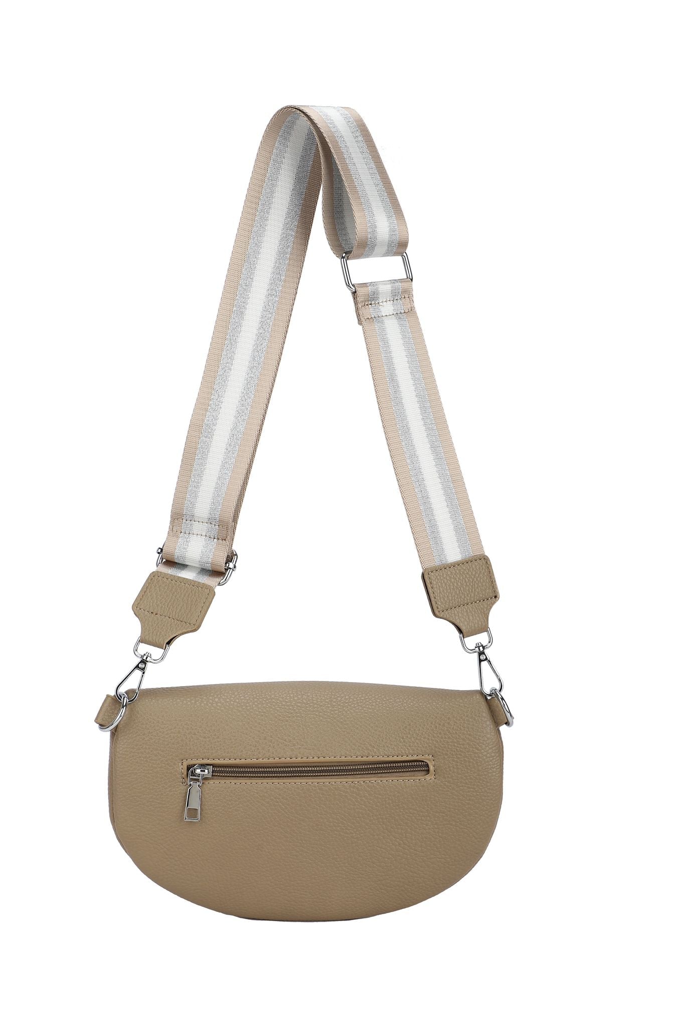 GESSY DOUBLE ZIP BELT WAIST BUM BAG WITH STRIP PATTERNED SHOULDER STRAP