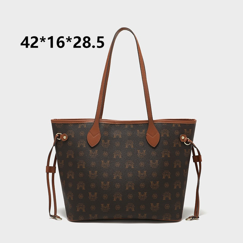 GESSY RETRO LUXURY LARGE TOTE BAG WITH SMALL HANDBAG 2 PCS SET IN COFFEE