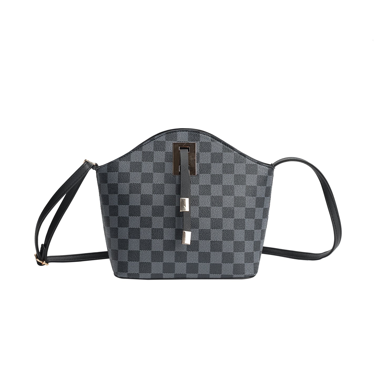 GESSY OVAL SHAPE CHECKERED HANDBAG IN BLACK
