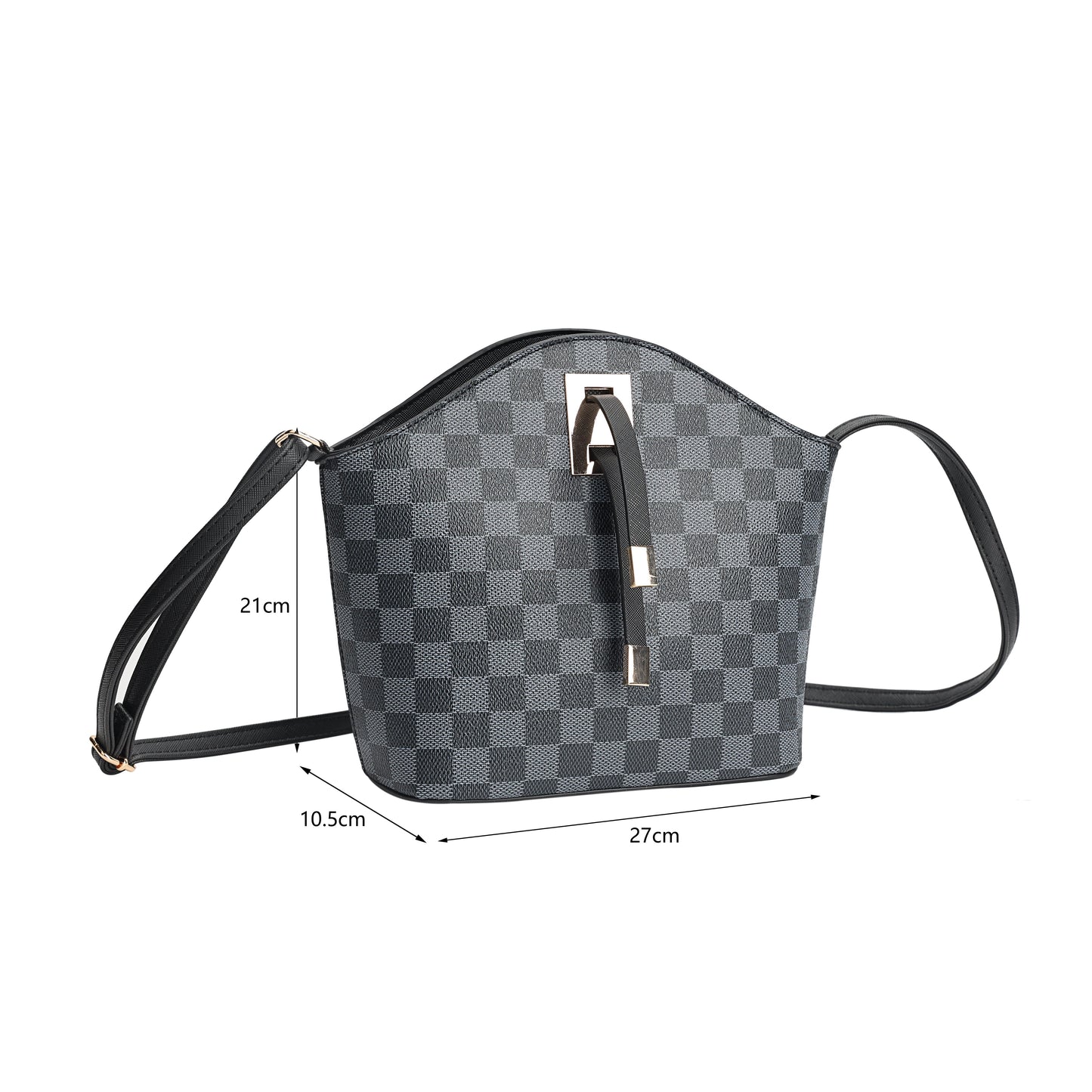 GESSY OVAL SHAPE CHECKERED HANDBAG IN BLACK