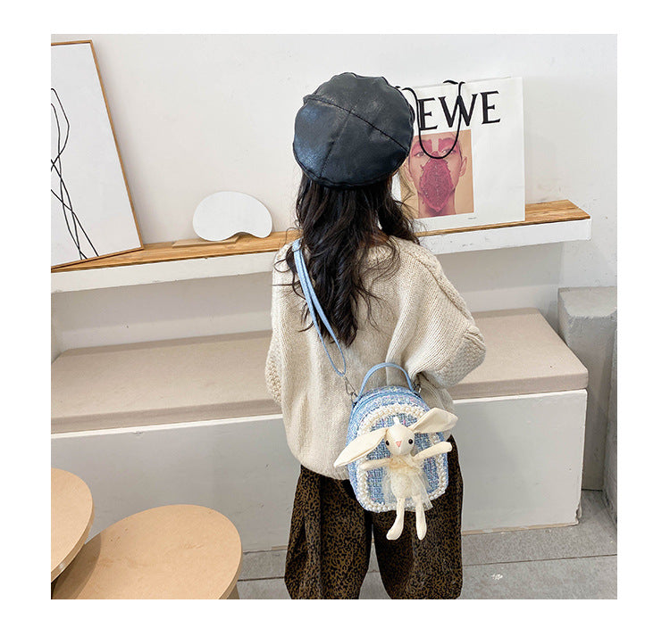 GESSY CUTE LITTLE BUNNY RABBIT DOLL PEARL-ENCRUSTED BACKPACK