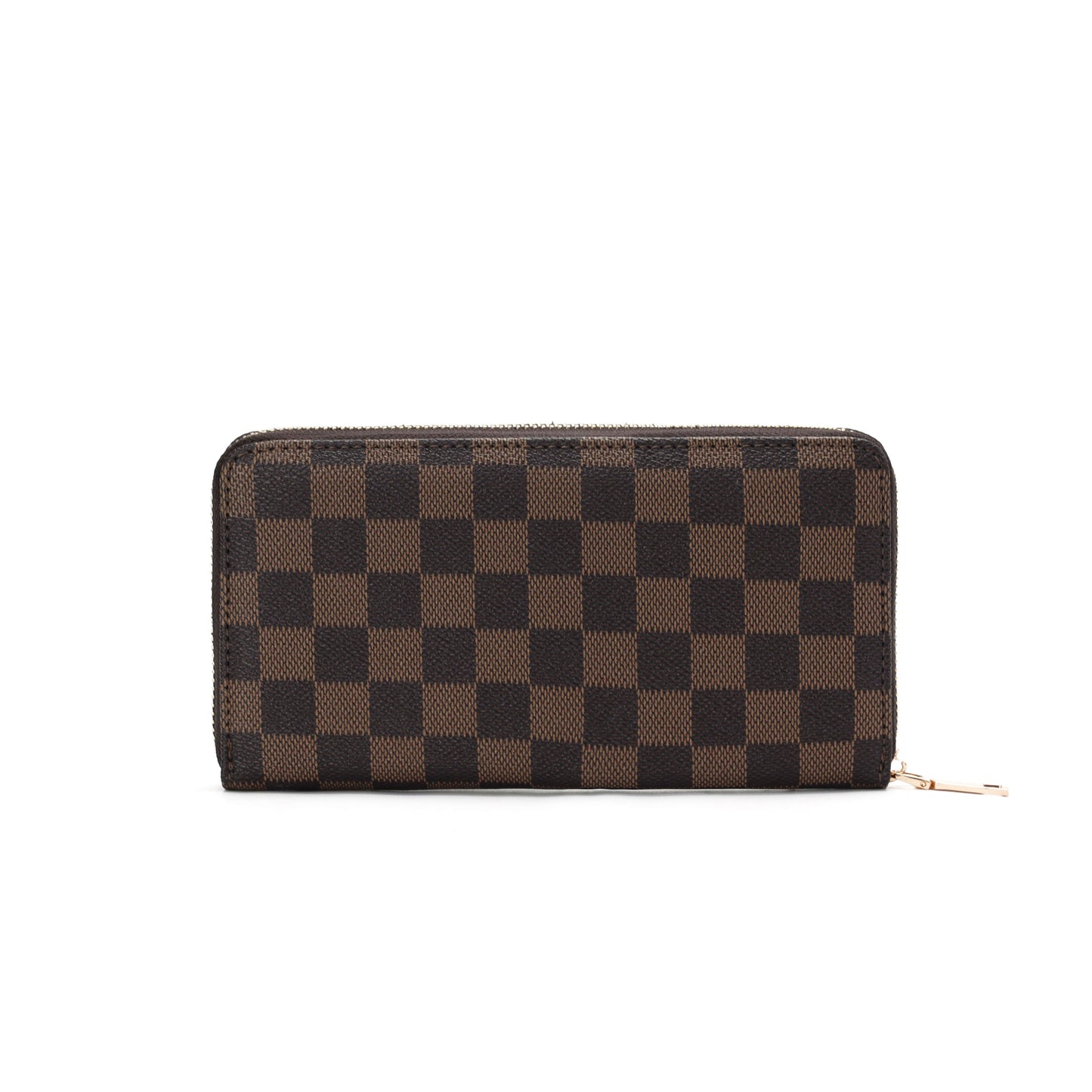 GESSY CHECKERED PRINT LONG PURSE IN COFFEE