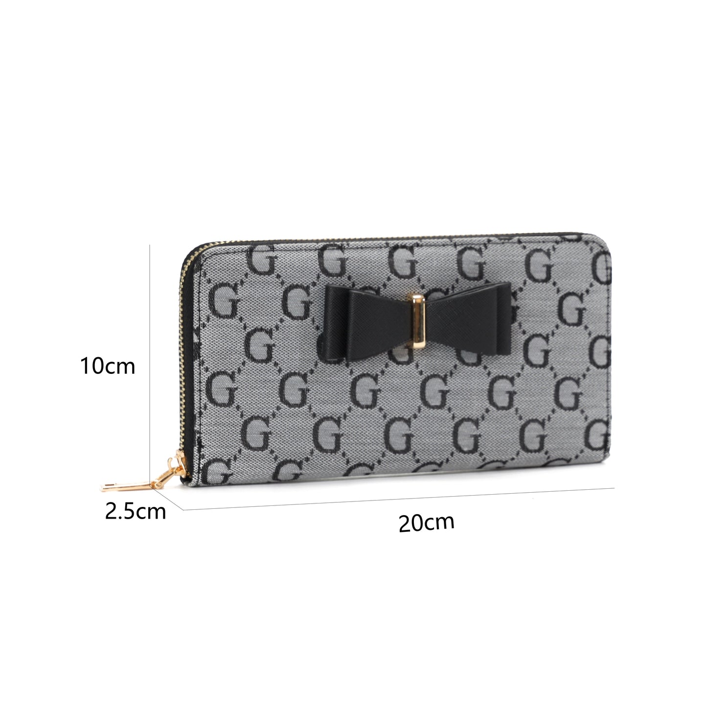 GESSY LOGO PRINT LONG PURSE WITH BOW TIE IN GREY