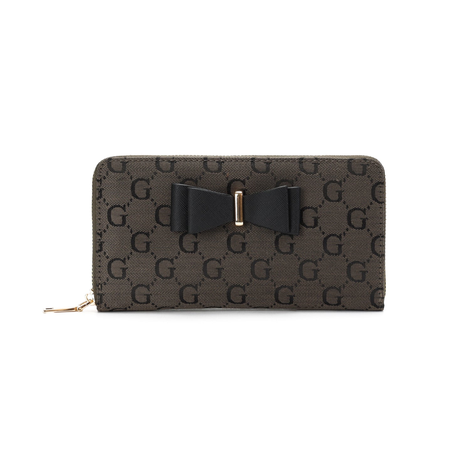 GESSY LOGO PRINT LONG PURSE WITH BOW TIE IN COFFEE