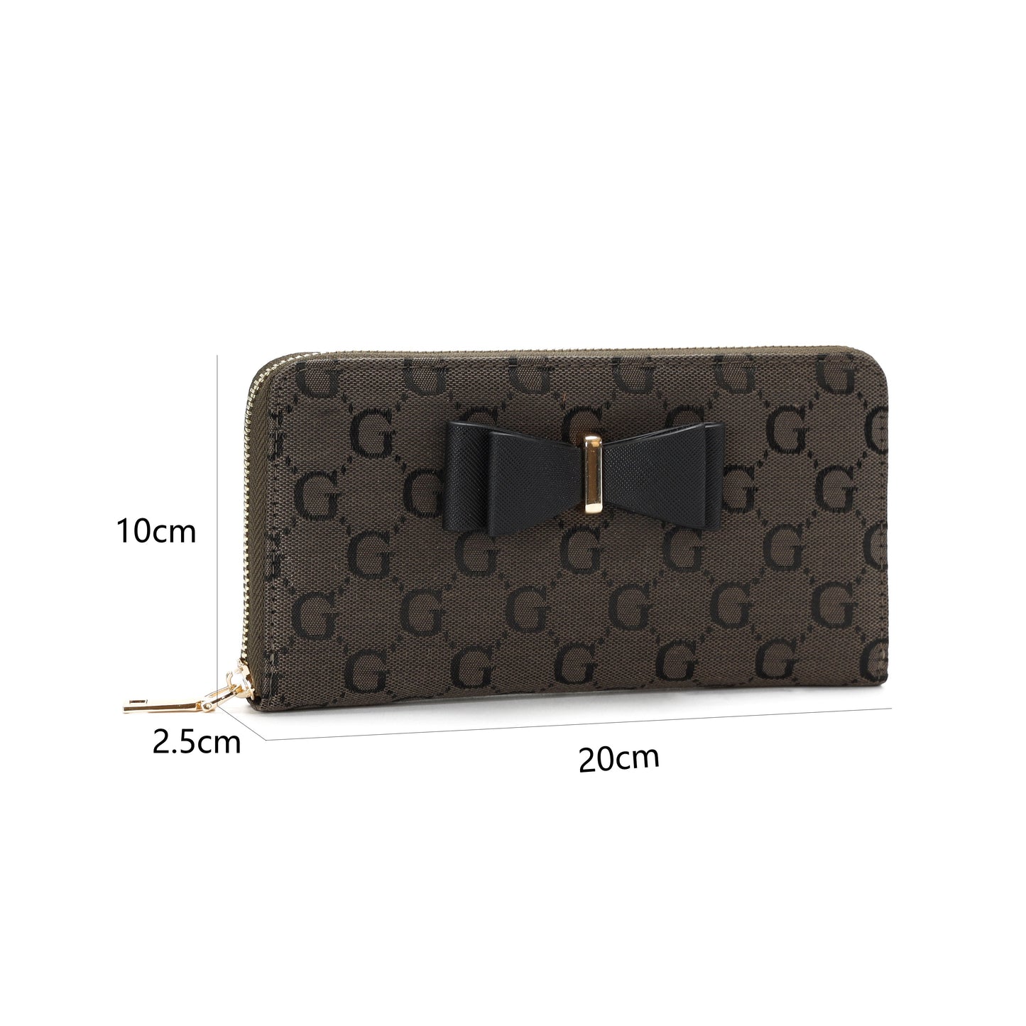 GESSY LOGO PRINT LONG PURSE WITH BOW TIE IN COFFEE