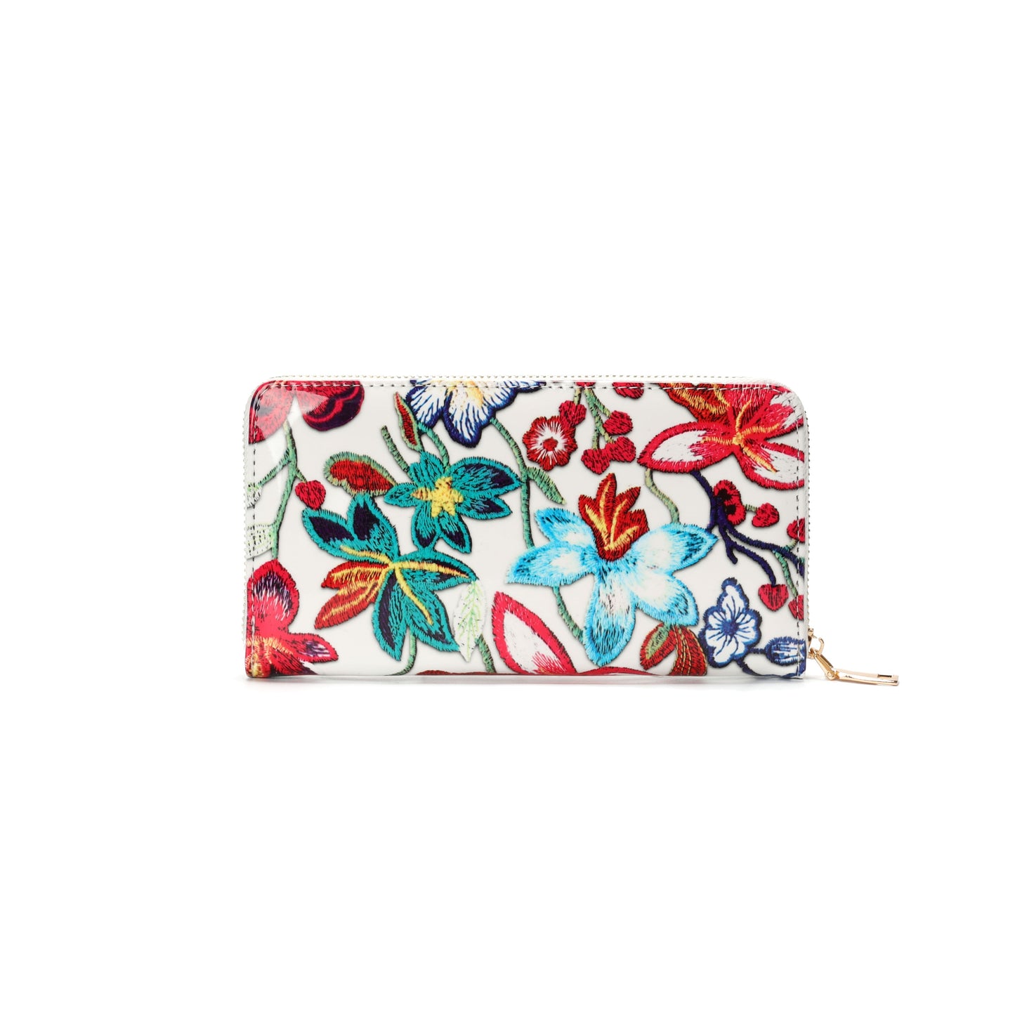 GESSY FLORA PRINT LONG PURSE WITH BOW TIE IN WHITE