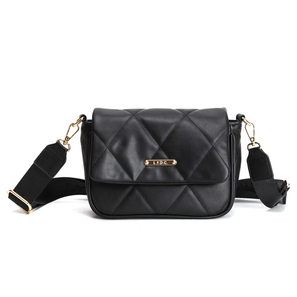 LYDC QUILTED LEATHER CHAIN FLAP SHOULDER BAG IN BLACK