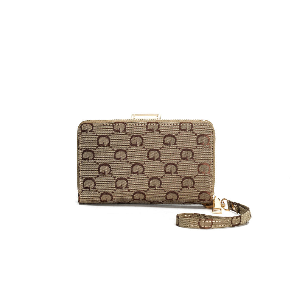 GESSY RETRO LOGO PRINT MEDIUM SIZE PURSE IN BROWN