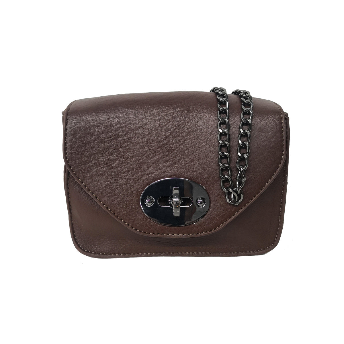 GESSY SMALL LEATHER SHOULDER BAG IN BROWN