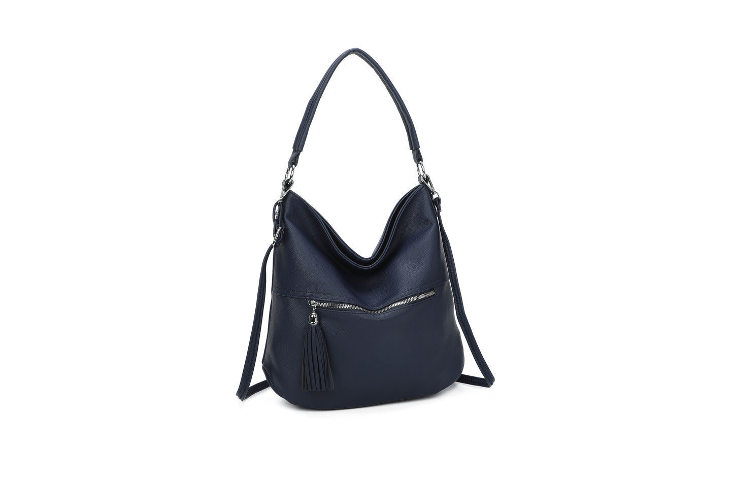 GESSY DOUBLE-ROW ZIP FAUX LEATHER HANDBAG IN BLUE