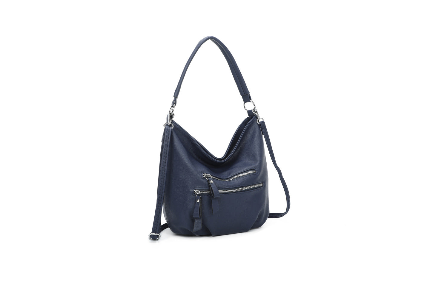 GESSY DOUBLE-ROW ZIP FAUX LEATHER HANDBAG IN BLUE