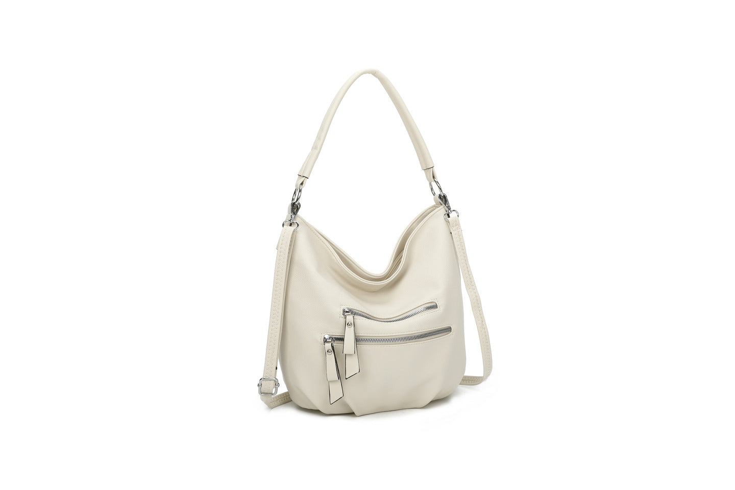 GESSY DOUBLE-ROW ZIP FAUX LEATHER HANDBAG IN BEIGE