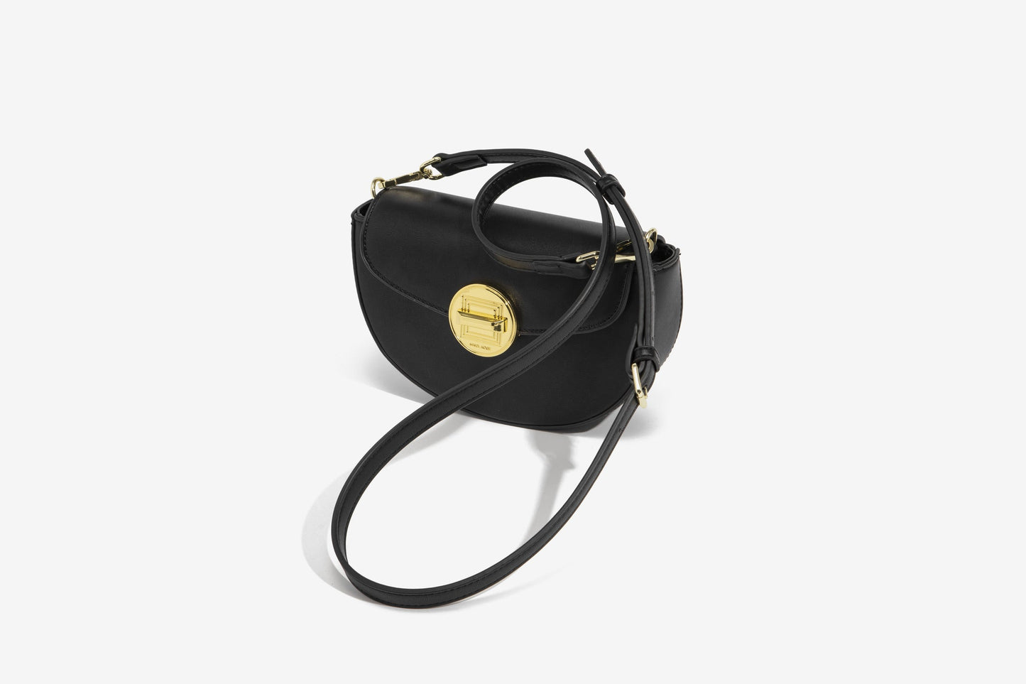 GESSY TWIST LOCK SEMI-CIRCULAR FLAP BAG IN BLACK