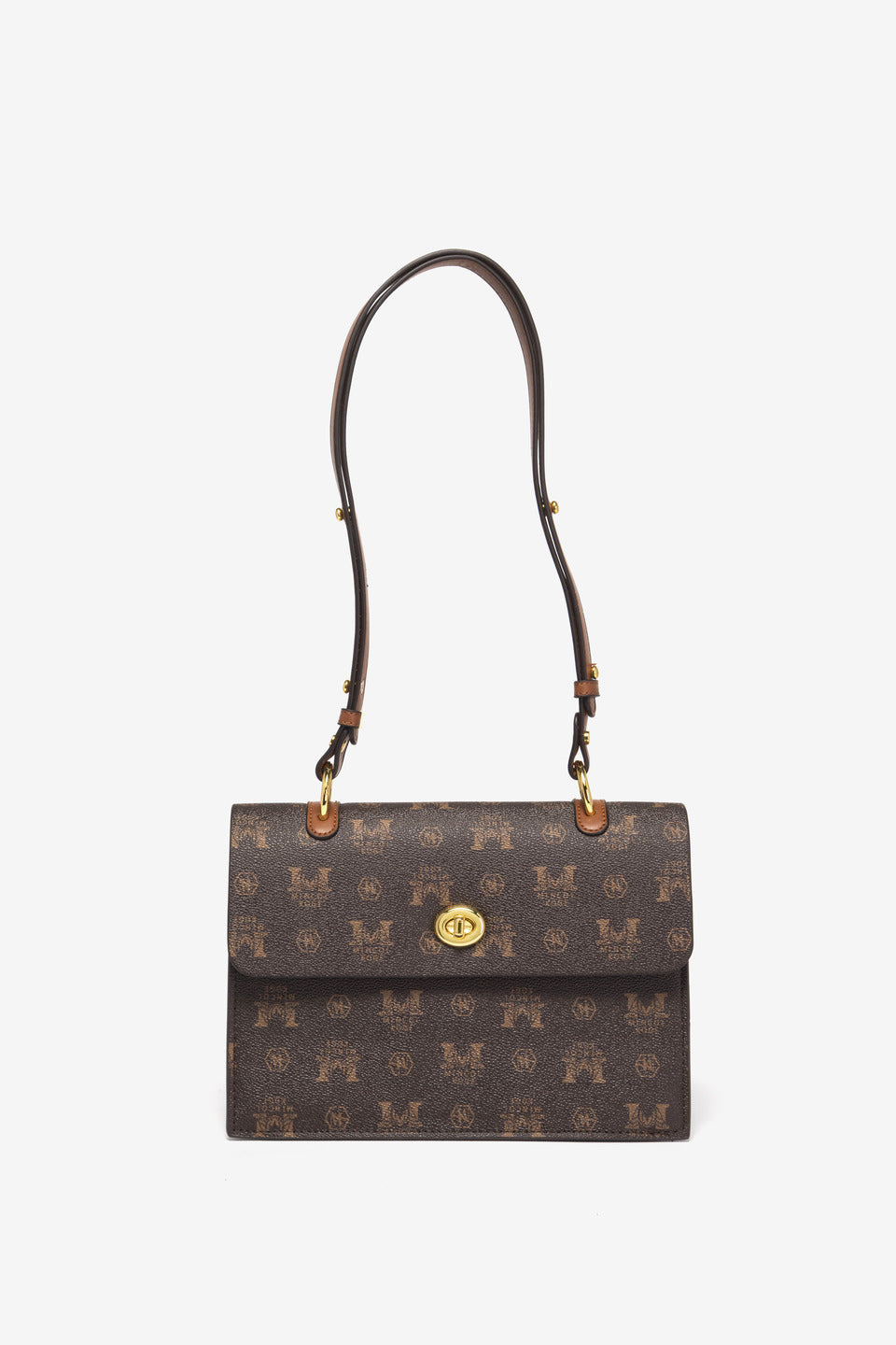 GESSY CLASSIC PRINTED FAUX LEATHER TWIST LOCKER FLAP BAG IN COFFEE