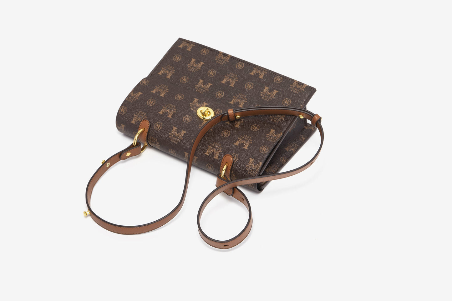 GESSY CLASSIC PRINTED FAUX LEATHER TWIST LOCKER FLAP BAG IN COFFEE