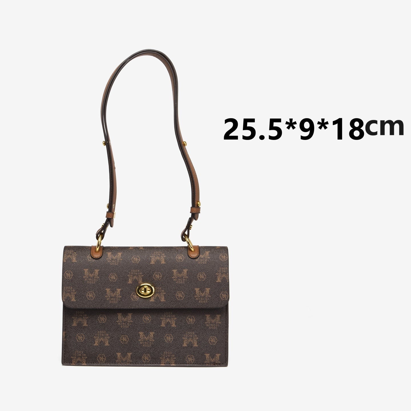 GESSY CLASSIC PRINTED FAUX LEATHER TWIST LOCKER FLAP BAG IN COFFEE