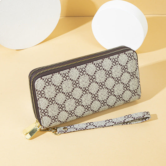 GESSY FOUR-LEAF CLOVER PRINT PURSE WALLET IN KHAKI