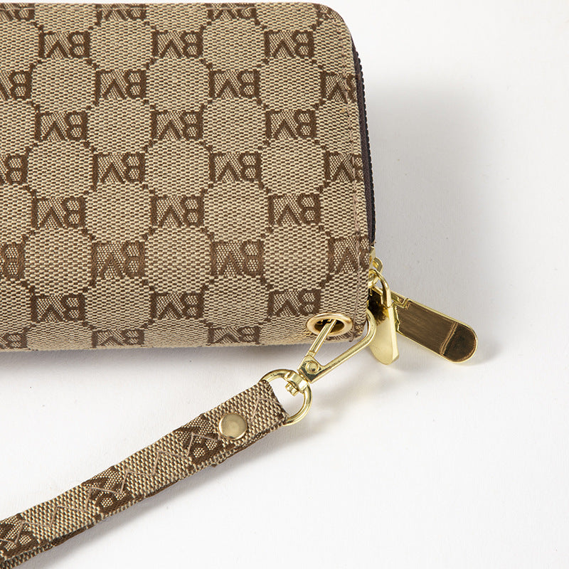 GESSY LETTER PRINT PLAID PURSE WALLET IN BROWN