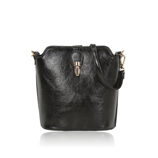 GESSY SLEEK VEGAN LEATHER LOOP LOCKER HANDBAG IN BLACK