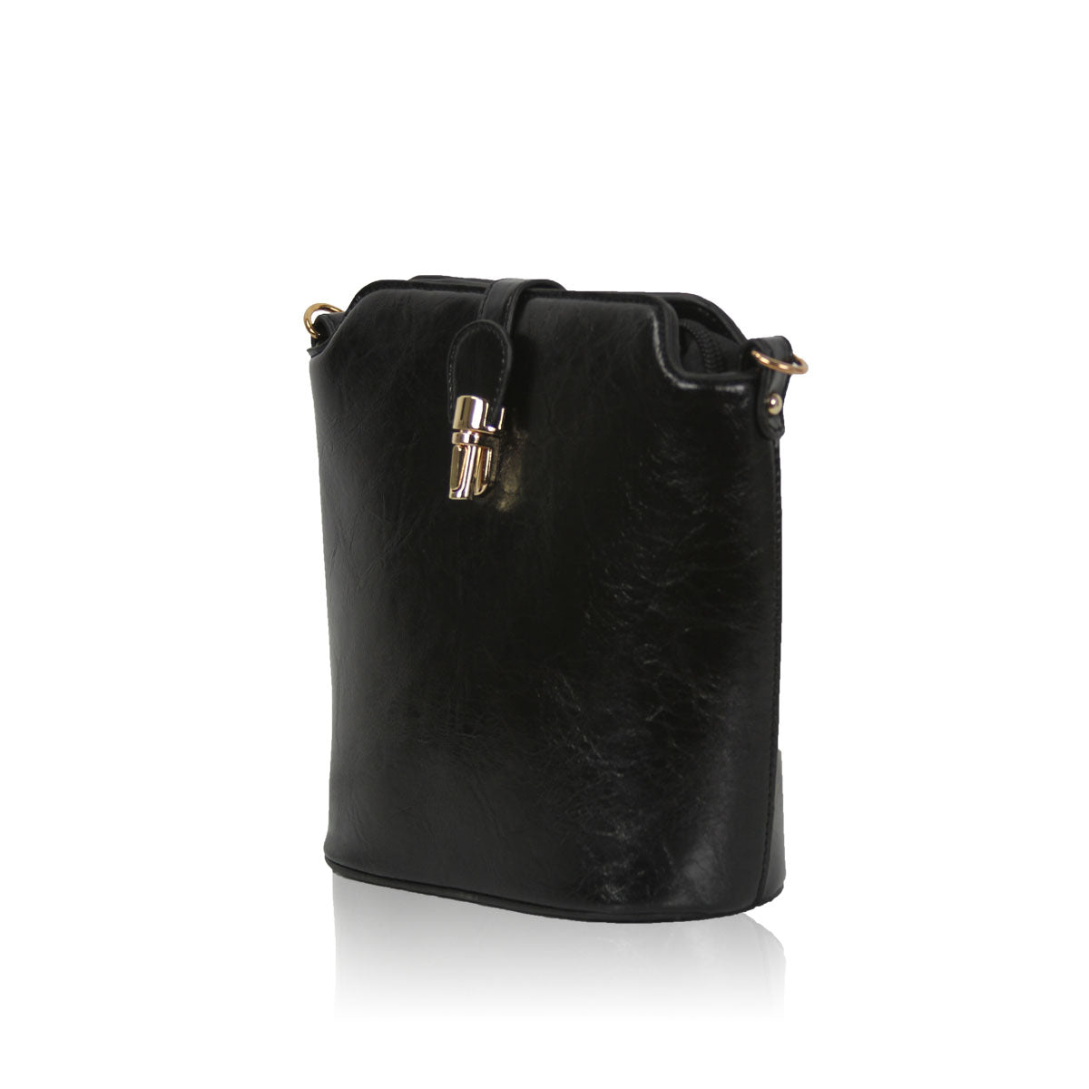 GESSY SLEEK VEGAN LEATHER LOOP LOCKER HANDBAG IN BLACK
