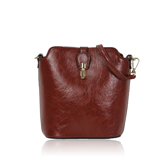 GESSY SLEEK VEGAN LEATHER LOOP LOCKER HANDBAG IN BROWN