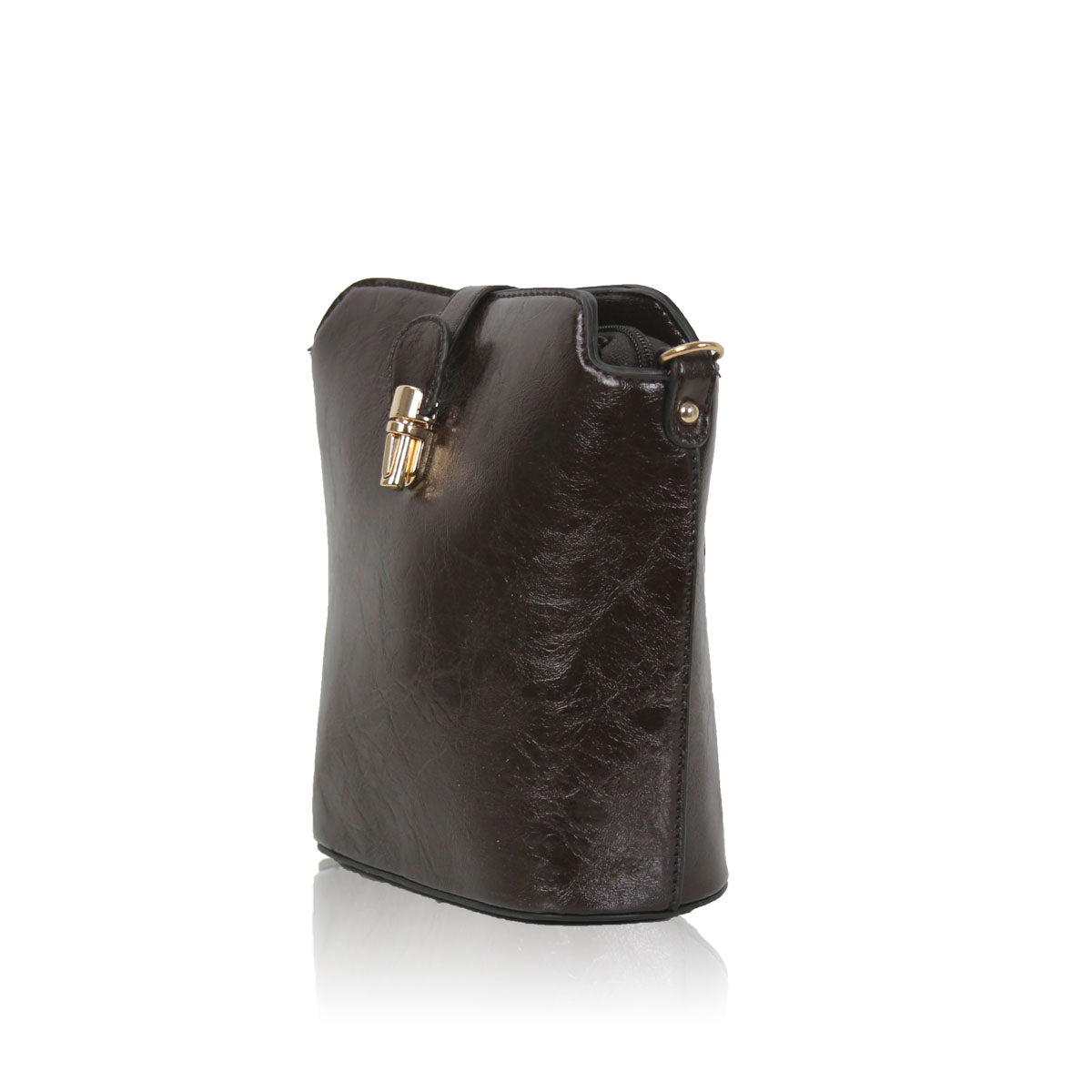 GESSY SLEEK VEGAN LEATHER LOOP LOCKER HANDBAG IN COFFEE