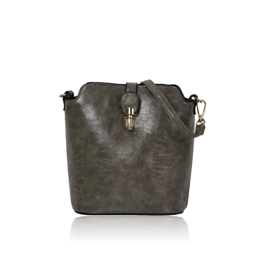 GESSY SLEEK VEGAN LEATHER LOOP LOCKER HANDBAG IN GREY