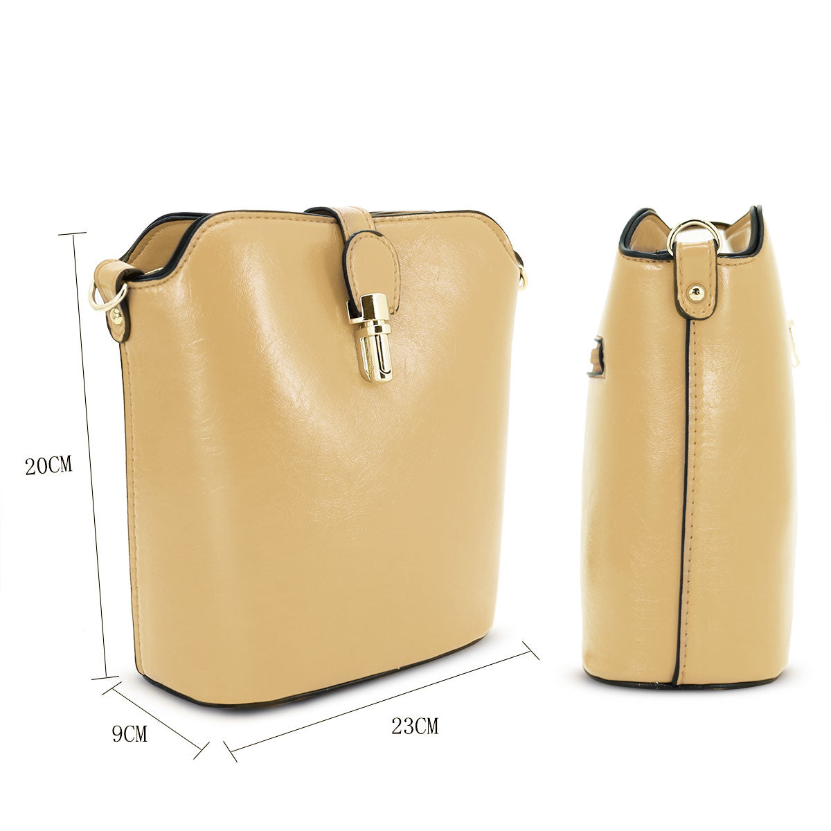 GESSY SLEEK VEGAN LEATHER LOOP LOCKER HANDBAG IN GOLD