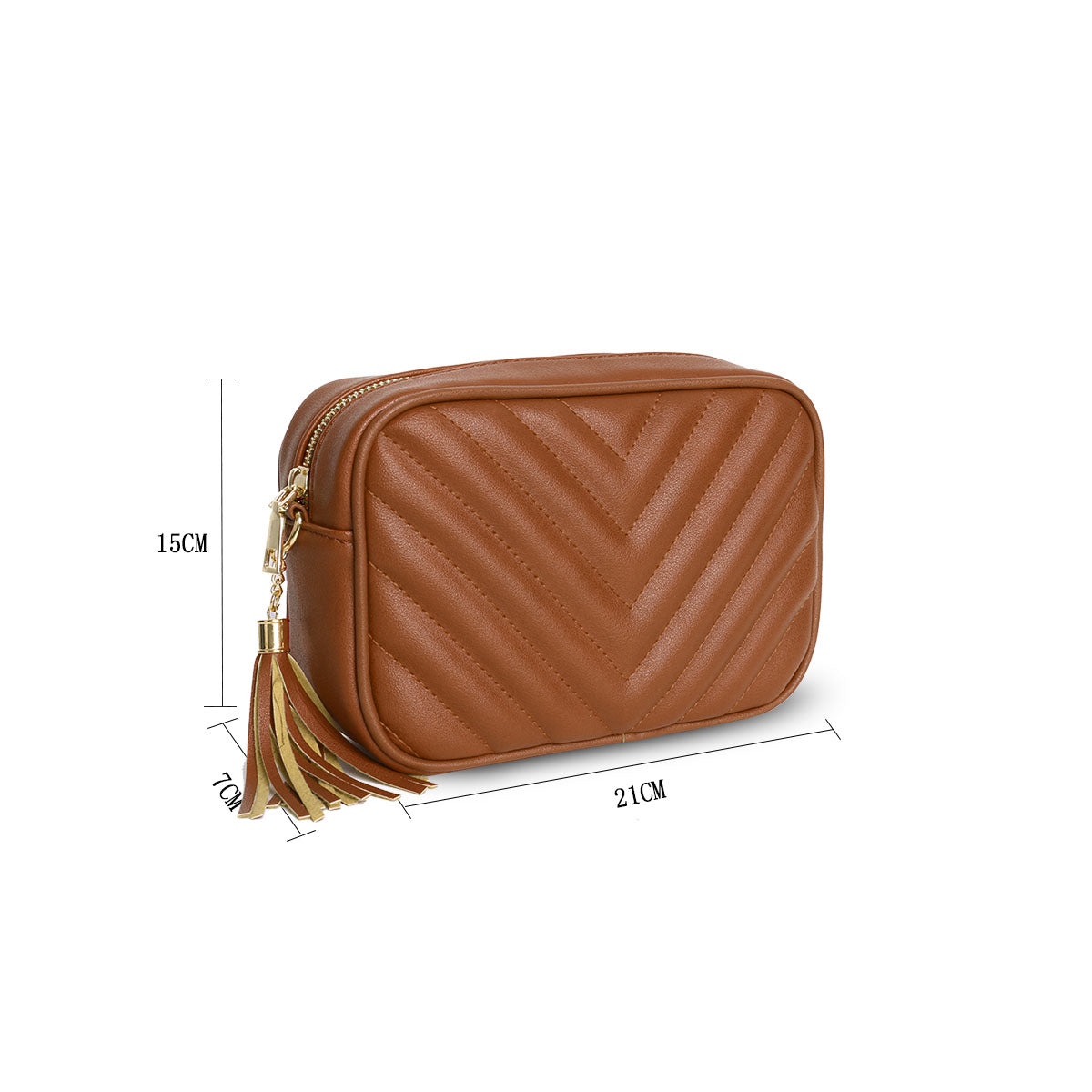 GESSY QUILTED TASSEL SHOULDER BAG WITH CHAIN STRAP IN BROWN