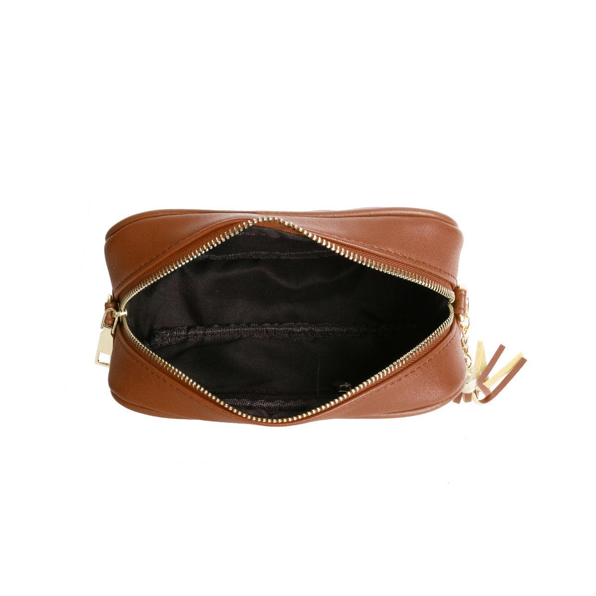 GESSY QUILTED TASSEL SHOULDER BAG WITH CHAIN STRAP IN BROWN