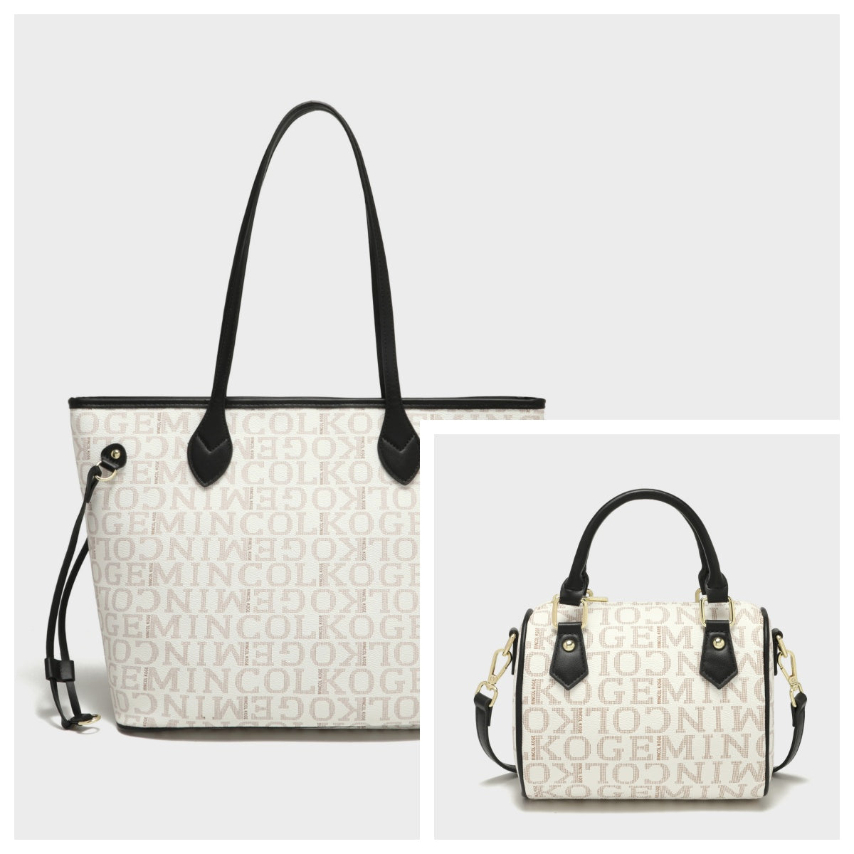 GESSY RETRO LUXURY LARGE TOTE BAG WITH SMALL HANDBAG 2 PCS SET IN WHITE