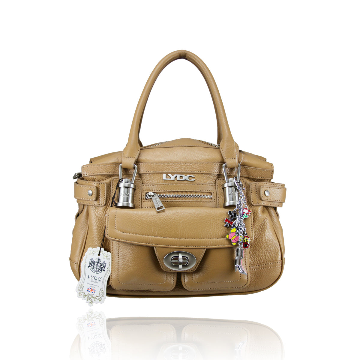 LYDC LEATHER TOP HANDLE CITY BAG IN BEIGE
