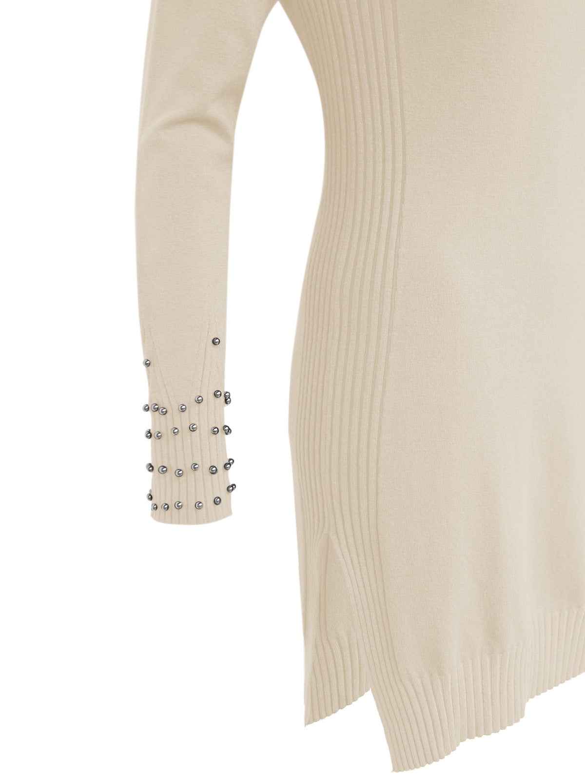 Anna Smith Turtle neck beaded cuffs side split long sleeves bodycon dress