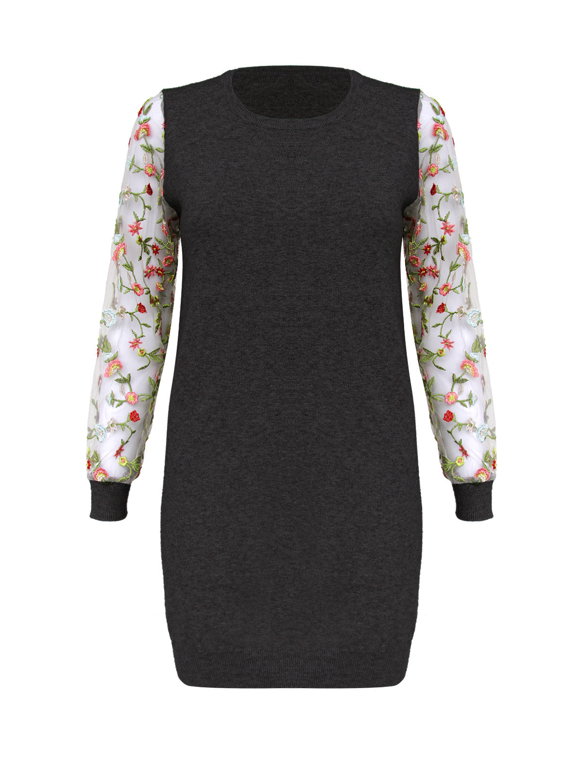Anna Smith Ladies embroidered mesh sleeves round neck knitted bodycon dress