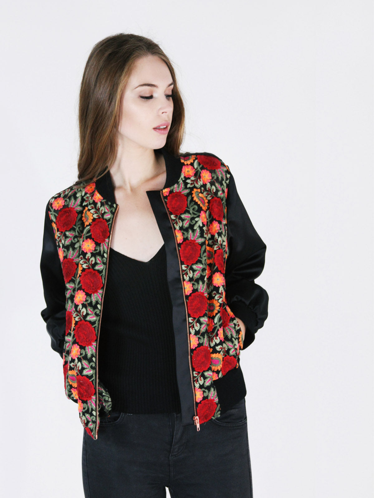 LYDC EMBROIDERED CONTRAS BOMBER JACKET