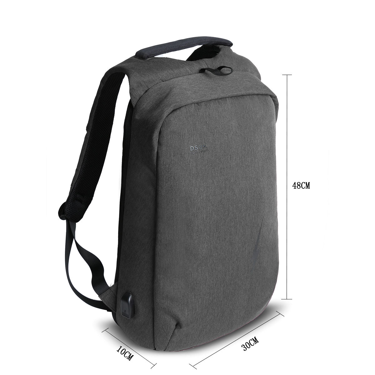 DSUK CUSHIONING STRAP LAPTOP BACKPACK IN BLACK WITH USB CHARGING PORT