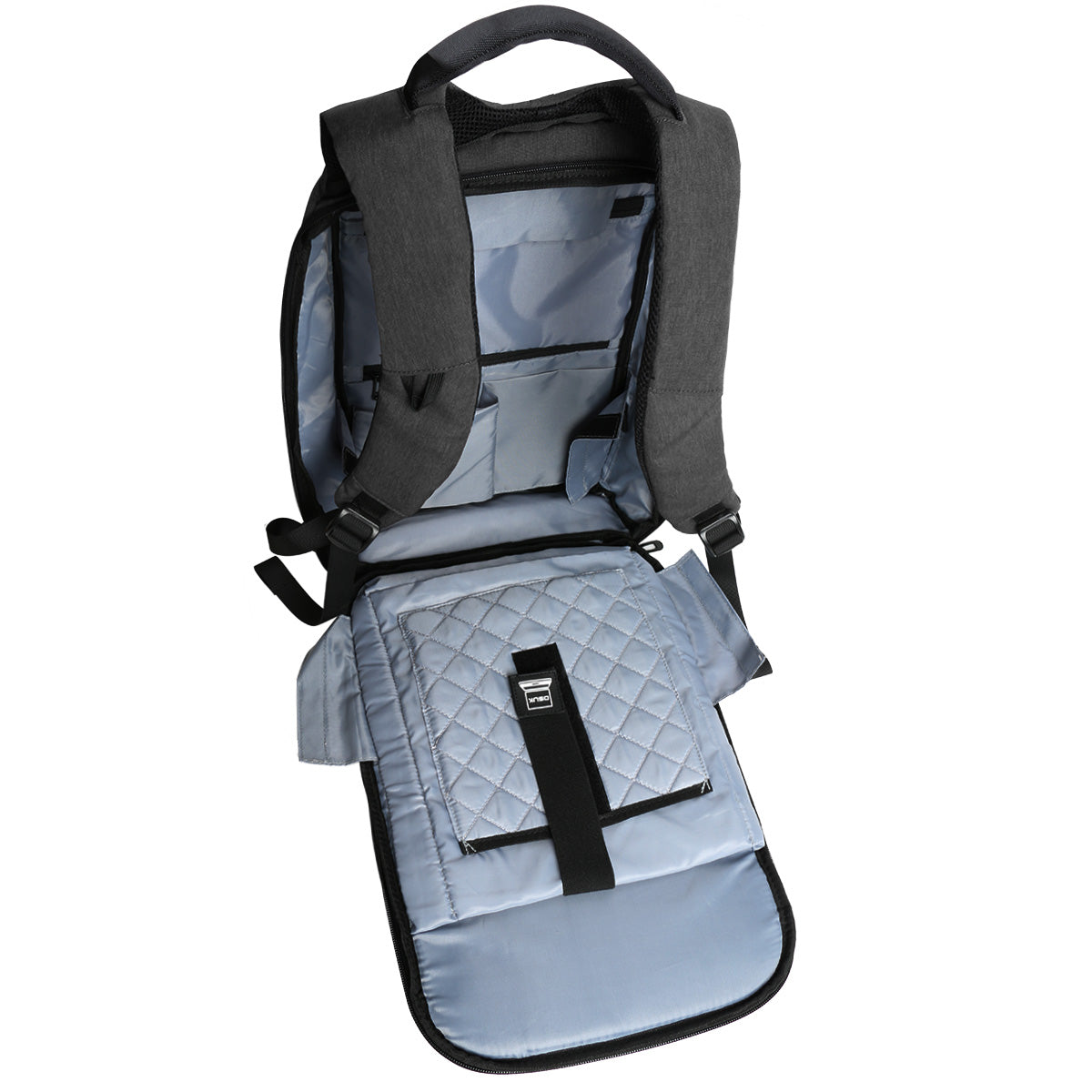 DSUK CUSHIONING STRAP LAPTOP BACKPACK IN BLACK WITH USB CHARGING PORT