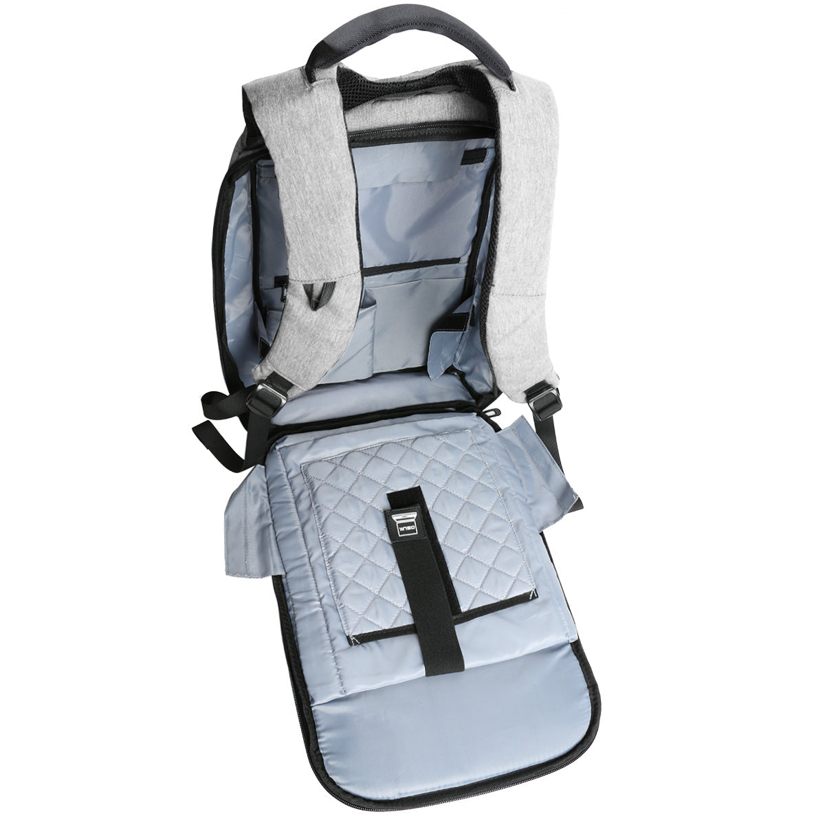 DSUK CUSHIONING STRAP LAPTOP BACKPACK IN GREY WITH USB CHARGING PORT