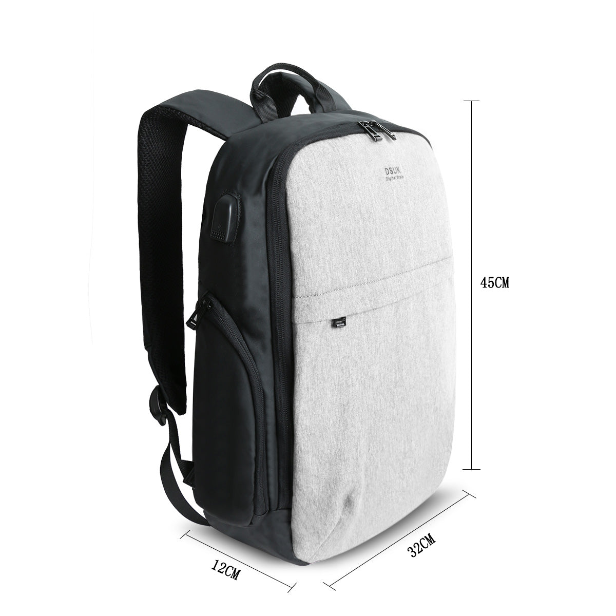 DSUK FRONT CONCEALED ZIP BACKPACK IN GREY WITH USB CHARGING PORT