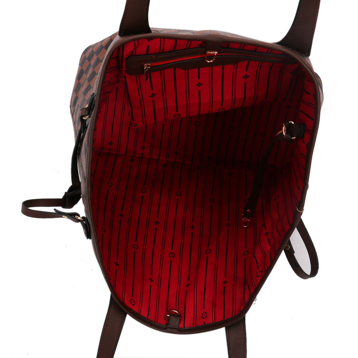 GESSY CHECKERED TOTE HANDBAG WITH SMALL CLUTCH BAG 2 PCS SET IN COFFEE