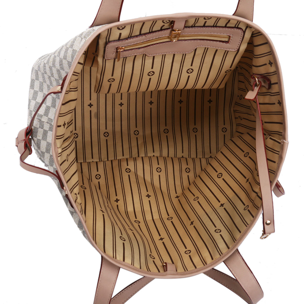 GESSY CHECKERED TOTE HANDBAG WITH SMALL CLUTCH BAG 2 PCS SET IN WHITE