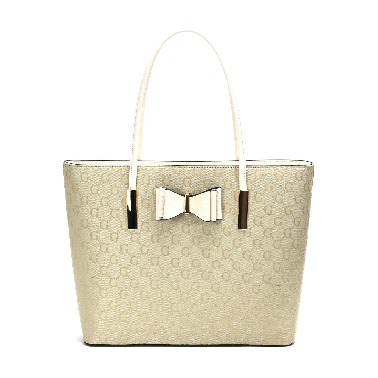 GESSY BOW DETAIL LOGO PRINT HANDBAG SET IN CREAM