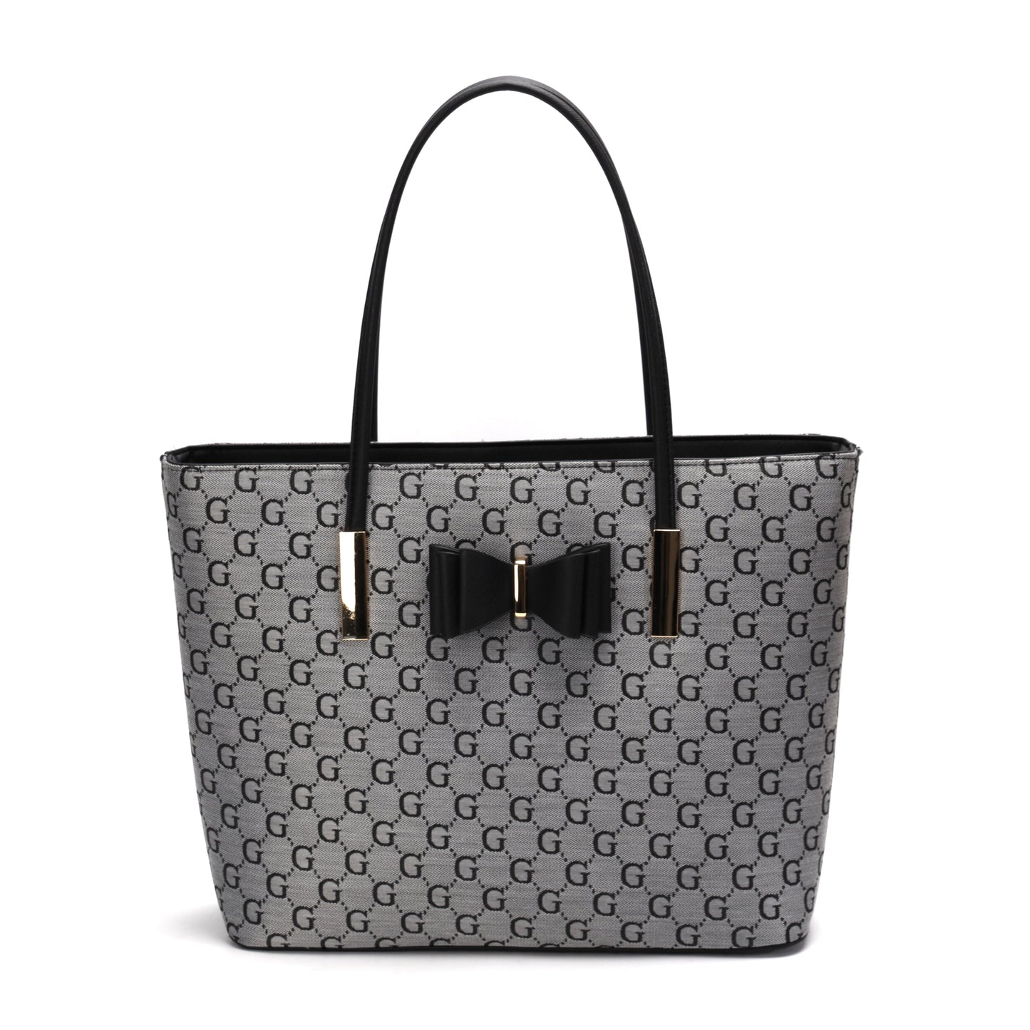 GESSY BOW DETAIL LOGO PRINT HANDBAG SET IN GREY