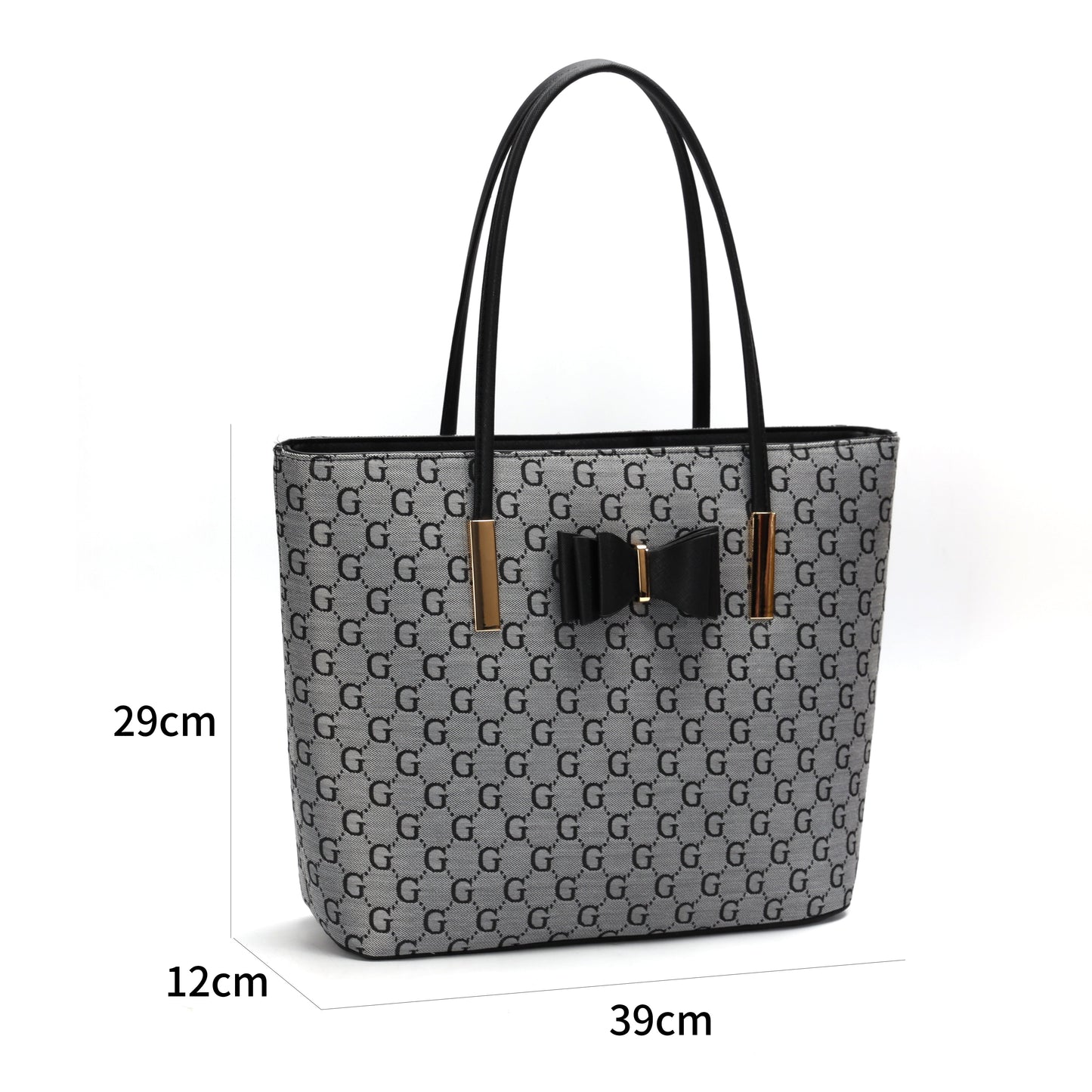 GESSY BOW DETAIL LOGO PRINT HANDBAG SET IN GREY