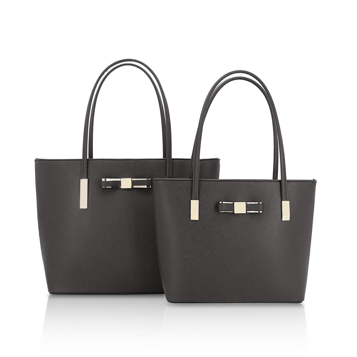 GESSY BOW DETAIL HANDBAG SET IN DARK GREY
