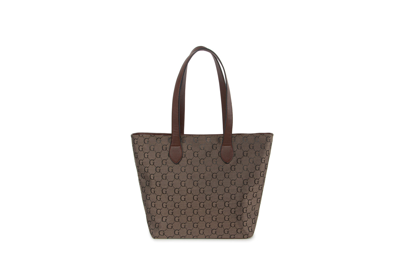GESSY RETRO LOGO PRINT TOTE HANDBAG IN COFFEE