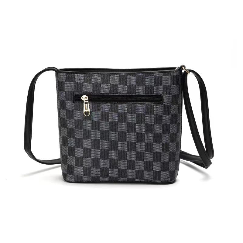 GESSY CHECKERED DOUBLE-SIDED ZIP CROSSBODY BAG IN BLACK