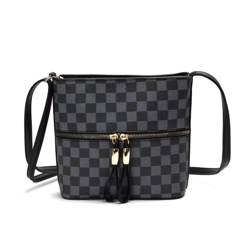 GESSY CHECKERED DOUBLE-SIDED ZIP CROSSBODY BAG IN BLACK
