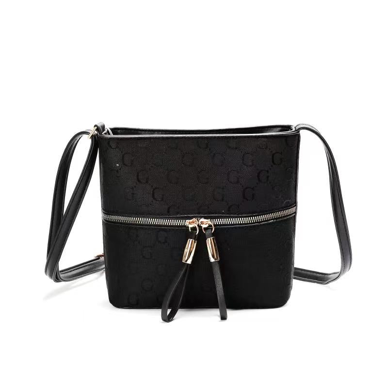 GESSY CHECKERED DOUBLE-SIDED ZIP CROSSBODY BAG IN BLACK